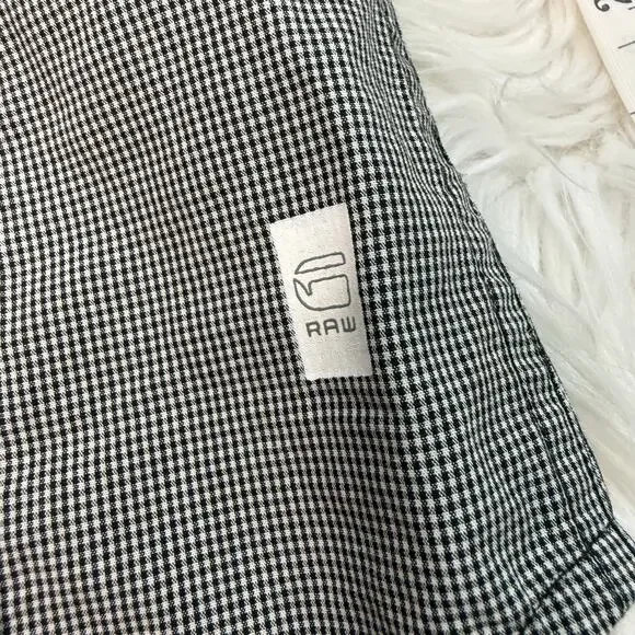 G Star Raw Men's Midnight Piping Check Shirt Black White Short Sleeve Size XL
